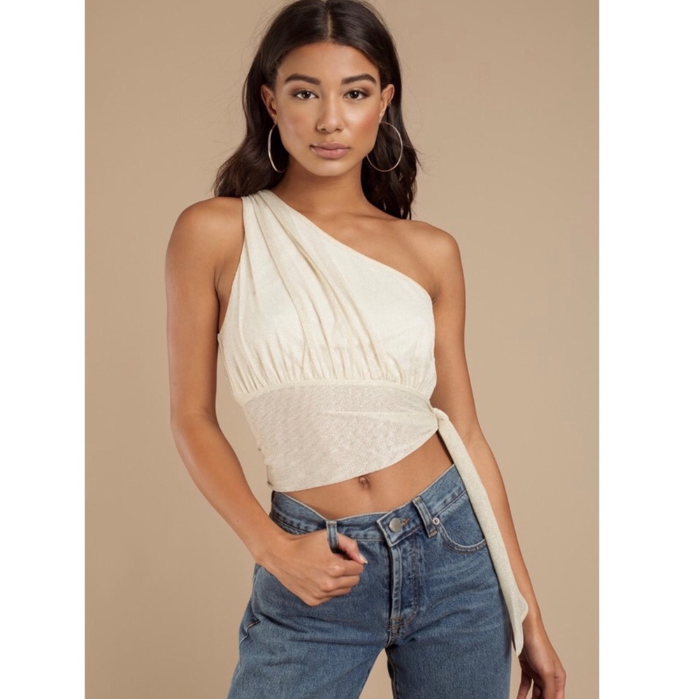 Cleo one shoulder Lurex Mesh crop top